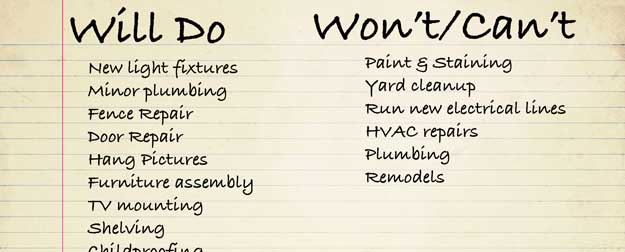 Handyman service list