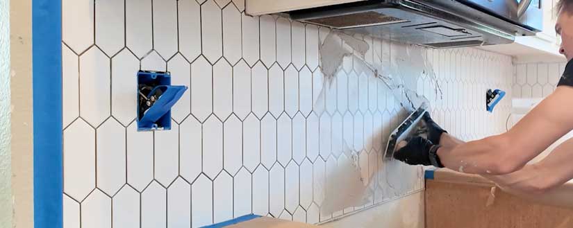 Grouting backsplash tile